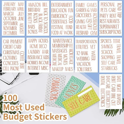 OOUUREC 100 Rose Gold Budget Category Stickers - Clear Vinyl Planner Decals for Cash Envelope System Wallet