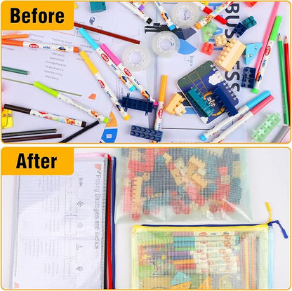 24pcs Mesh Zipper Pouch Bags - A4 Zipper Bags for Classroom Organization, Board Game & Puzzle Storage