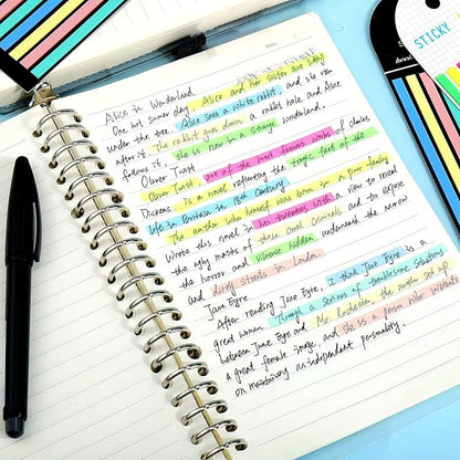 Juome 1280Pcs Highlighter Tape, Transparent Sticky Long Page Markers Tabs, Morandi Neon Clear Highlighter Strips Flags Stickers, Book Tabs for Annotating Books Aesthetic Office School Study Supplies