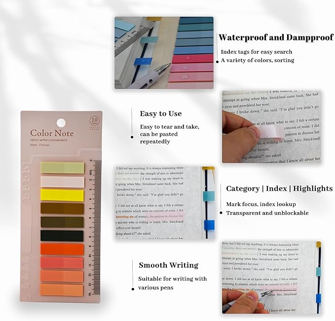 Sticky Tabs 2000 Pieces Book Tabs, Sticky Note Page Markers, Multi Colors Annotation Tabs, Writable and Repositionable Book Flags Tabs Strip Annotation Supplies