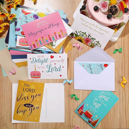 Zhanmai 80 Pack 4 x 6 Inch Religious Christian Birthday Cards Bulk with Scripture Assorted Bible Verse Designs Christian Blessings Birthday Cards with Envelopes (Classic Style)
