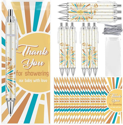 50 Sets Baby Shower Favors Gifts for Guests Includes 50 Rolling Paper Ballpoint Pens and 50 Greeting Thank You Bookmarks Baby Shower Party Favors (Here Comes The Sun)