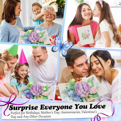 3D Hydrangea Flowers Pop Up Card for Teacher Appreciation Gift, Birthday, Thank You, Congratulations, Suitable for Mom, Daughter, Wife