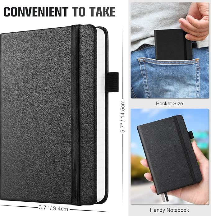 Lined Journal Notebook, 7 Pack Hardcover PU Leather Notebook for Men Women, 100 GSM Thick Numbered Pages with Index Content, Inner Pockets, Ruled Journal, A6, Small Pocket Notebook Bulk (Multicolor)