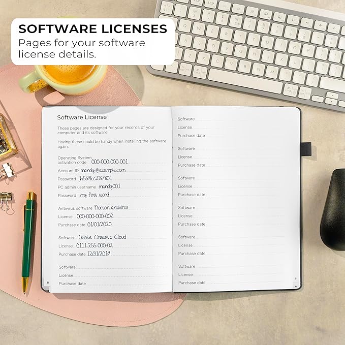 Clever Fox Password Book with Alphabetical tabs. Internet Address Organizer Logbook. Large Password Keeper for Website Logins (Black)