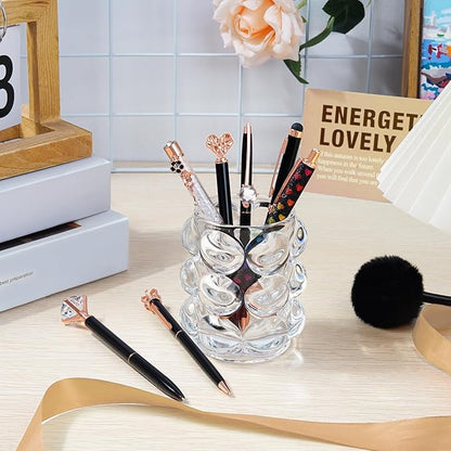 WEMATE 8Pcs Ballpoint Pens Set Metal Crystal Diamond Pen Glitter Pen for Journaling Black Pen Bling in Black & Blue Ink Pretty Cute Pens Fancy Pens Gifts for Women Wedding School Office Desk(Black)