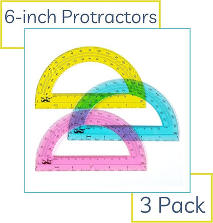 Mr. Pen- Plastic Protractors, 3 Pack, 6 Inch, 180 Degrees, Colorful Protractor for Geometry, Math Protractor, Protractor for Kids, Geometry Protractor, Colored Protractor