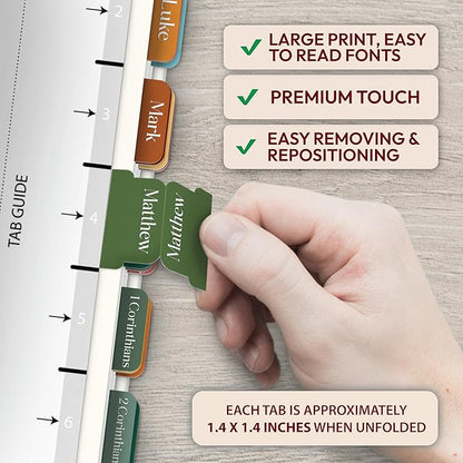 Bible Tabs for Women, Men, Kids, 90 Large Print Bible Index Tabs for Study Bible, Laminated Easy-to-Read Label, Christian Gift for Church, Boho