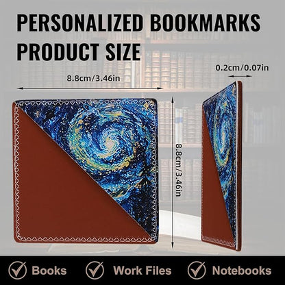 4 Pieces Leather Bookmarks, Cute Book Accessories for Reading Lovers, Page Markers for Women Men Kids Students Teachers Retirement Birthday Gift (Starry Night)