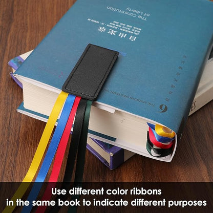 KINIVA Leather Weighted Bookmarks Book Weight Page Holder for Reading,Book Open Holder for Adult,Gifts for Reader (01 Weighted Bookmark+13 Ribbon Bookmark Black)