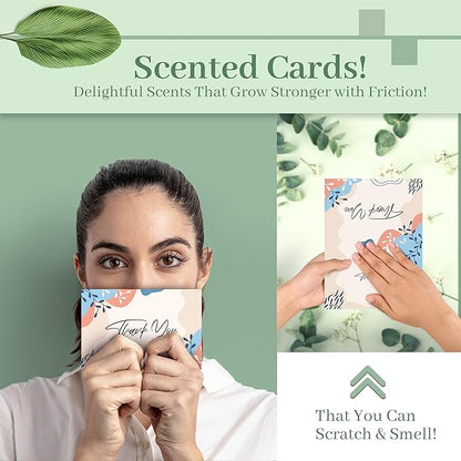 24 Pack Scented Thank You Cards with Kraft Envelopes & Matching Stickers, Scratch & Sniff Bulk Greeting Cards, 4x6 Inch Thank You Notes for Wedding, Business, Baby & Bridal Shower, Graduation, Funeral