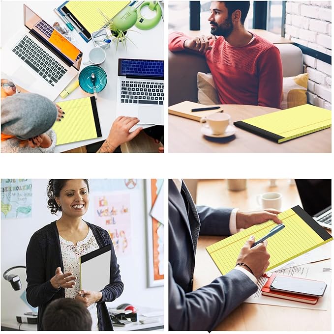 Legal Pads 8.5 x 11 College Ruled 4 Pack Yellow Note Pads 8.5 x 11 Notepads 30 Sheets Perforated Notepad Writing Pads 21lb Paper Legal Pad Ruled Paper Pad with Sturdy Back for School, Home, Office