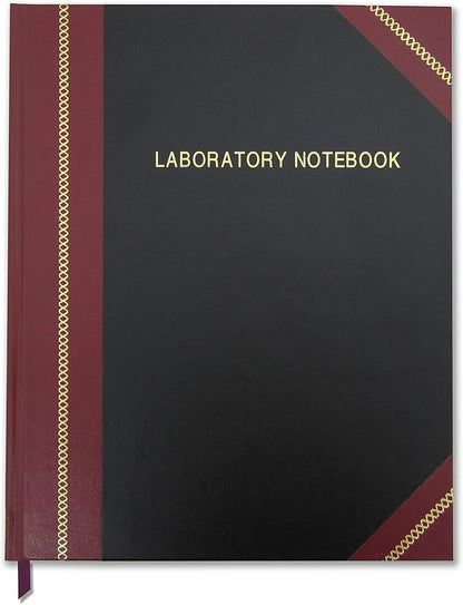 BookFactory Lab Notebook/Laboratory Notebook - Professional Grade -500 Pages, 8" x 10" (Ruled Format) Black and Burgundy Imitation Leather Cover, Section Sewn Hardbound (LRU-500-SRS-A-LKMST1)