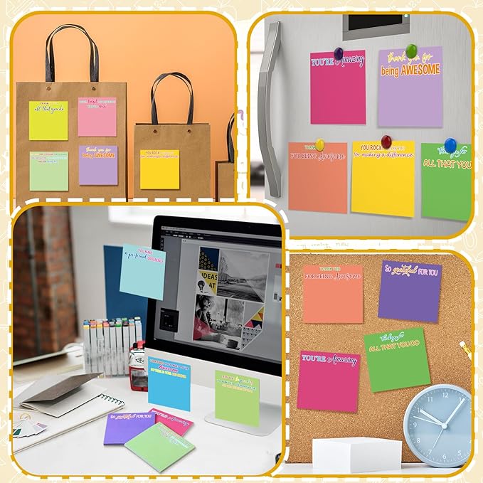Yinder 24 Pcs Employee Appreciation Sticky Notes Thank You Gifts Bulk Note Pads with Sayings Teacher Gift Mini Pocket Inspirational Notepads for Coworker Office Supply 3 x 3''(Multicolor,Thanks)