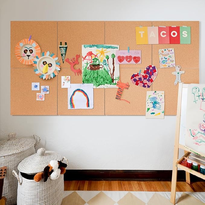 Square Cork Bulletin Board Tiles - SVOPY 8Pack Extra Thick 12x12 Inches Cork Board Tiles for Wall for Home Office Decor, Cork Sheet,School Message Board and Decorative Display Boards