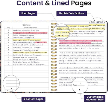 Lined Spiral Journal Notebook for Women, Pretty A5 College Ruled Hardcover Notebook for Work & Note Taking, Cute Aesthetic Journal for Writing, 140 Pages, Rustic Florals