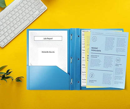 Better Office Products Light Blue Plastic 2 Pocket Folders with Prongs, 24 Pack, Heavyweight, Letter Size Poly Folders with 3 Metal Prongs Fastener Clips, Light Blue