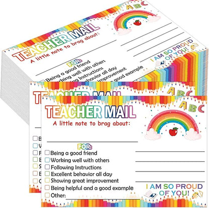 Rainbow Happy Mail Teacher Notes to Parents Classroom Good Behavior Incentive Motivational Cards 50 Pcs Motivational Notes Positive Postcards For Home,Preschool, Kindergarten, Elementary (Color1)