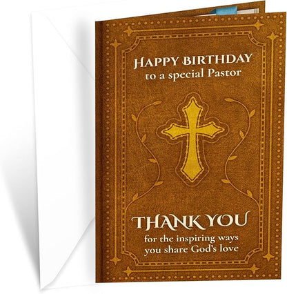 Prime Greetings Religious Birthday Card For Pastor, Made in America, Eco-Friendly, Thick Card Stock with Premium Envelope 5in x 7.75in, Packaged in Protective Mailer