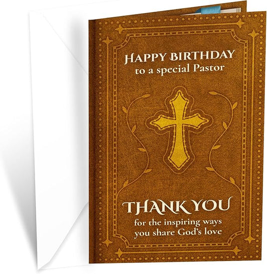 Prime Greetings Religious Birthday Card For Pastor, Made in America, Eco-Friendly, Thick Card Stock with Premium Envelope 5in x 7.75in, Packaged in Protective Mailer