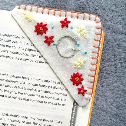 Personalized Hand Embroidered Corner Bookmark, Bookmarks for Women, Personalized Bookmark for Books, Cute Flower Book Mark, Hand Stitch Gift for Women for Book Lovers by HNQCPCVU (G, White)