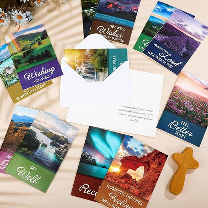36 Sets Christian Get Well Soon Cards with Scripture Assorted Religious Bible Verse Wishing You Well Greeting Cards with Envelope(Nature Landscape)