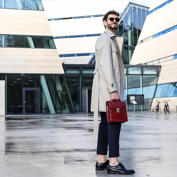 Time Resistance Small Leather Briefcase for Men - Crossbody Bag - Italian Leather Messenger Bag - Gift Box Included