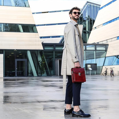 Time Resistance Small Leather Briefcase for Men - Crossbody Bag - Italian Leather Messenger Bag - Gift Box Included