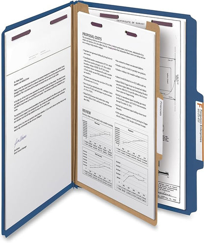 Smead Pressboard Classification File Folder with SafeSHIELD Fasteners, 1 Divider, 2" Expansion, Legal Size, Dark Blue, 10 per Box (18732)