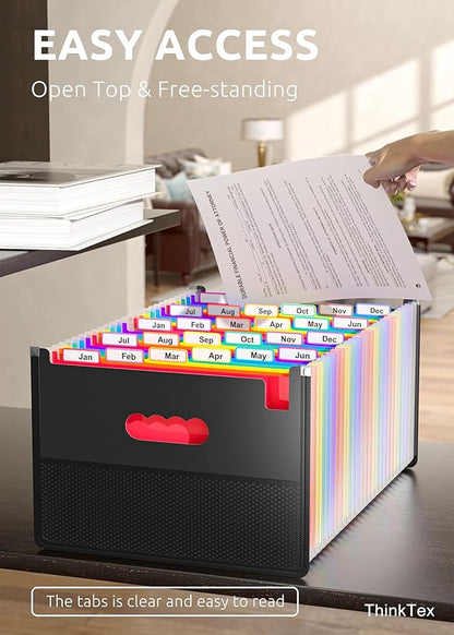 ThinkTex 26 Pockets Expanding File Folder, Upright & Coverless, A-Z Colorful Tabs, Larger Capacity Accordion Folder, Letter/A4 Size for School, Home and Office
