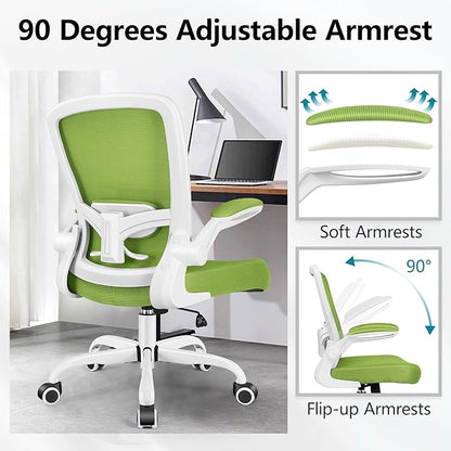 Office Chair, FelixKing Ergonomic Desk Chair Breathable Mesh Chair with Adjustable High Back Lumbar Support Flip-up Armrests, Executive Rolling Swivel Comfy Task Computer Chair for Home Office (Green)