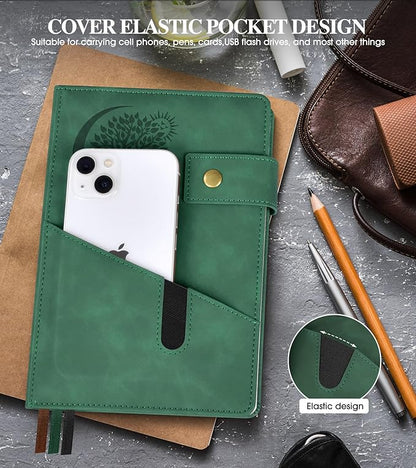 Blank Journal Notebook, A5 Hardcover Leather Sketchbook with 200 Pages Thick Blank Paper for Men Women, Unlined Drawing & Writing Journal, 5.9" x 8.4" Plain Notebook (green)