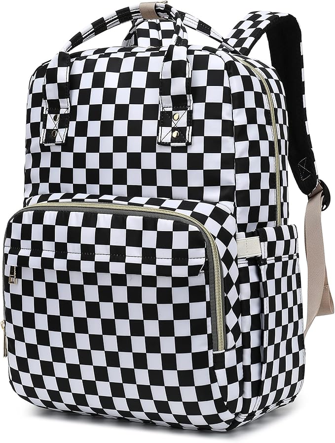 Checkered Laptop Backpack College Bookbag School Backpack for Women Girls, Travel Backpack 15.6 Inch Computer Backpacks