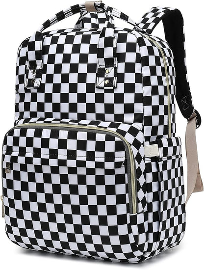 Checkered Laptop Backpack College Bookbag School Backpack for Women Girls, Travel Backpack 15.6 Inch Computer Backpacks