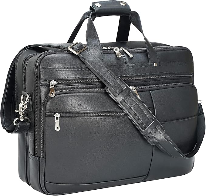 Polare X-Large 18" Full Grain Leather Briefcase For Men Business Travel Case Messenger Bag Fits 17.3" Laptop