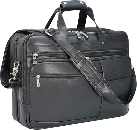 Polare X-Large 18" Full Grain Leather Briefcase For Men Business Travel Case Messenger Bag Fits 17.3" Laptop