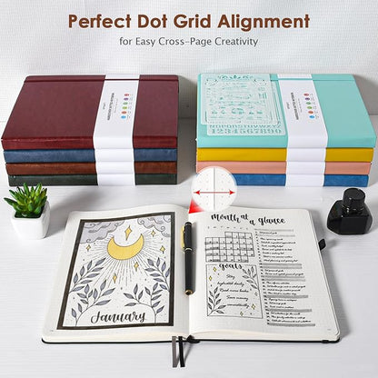 Dotted Journal Notebook, 312 Numbered Pages Large B5 Hardcover Dot Journal, 100gsm No Bleed Paper Dot Grid Notebook with Index Pages, Dotted Notebooks for Women Men, 7.6'' X 10'', Brown