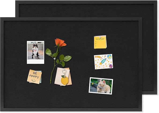 Cork Board with Linen Black 2Pack,Bulletin Board 30"x20", Corkboards for Office Home School Message Board or Vision Board Decoration.