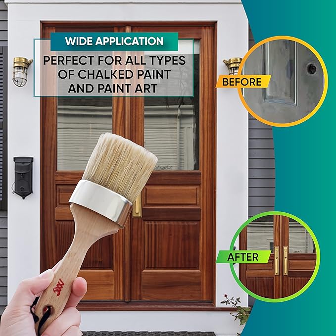 Chalk Paint Brushes Set, Pack of 2 Wax Brush - 2.5 Inches Large, Natural Bristles, Perfect for Furniture Painting, Stencils, Waxing - No Shedding, Superior Paint Pick-Up & Release (2)