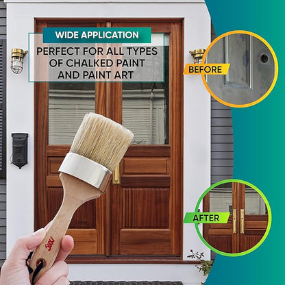 Chalk Paint Brushes Set, Pack of 2 Wax Brush - 2.5 Inches Large, Natural Bristles, Perfect for Furniture Painting, Stencils, Waxing - No Shedding, Superior Paint Pick-Up & Release (2)