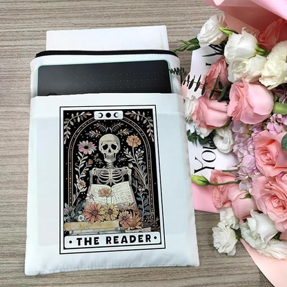 Book Sleeve, Book Sleeve with Zipper, Book Sleeve for Book Lovers, The Reader Tarot Card Book Sleeves, Book Pouch Kindle Protector, Gifts for Women Teacher Librarian Bookworm Bookish (White-B, Large)