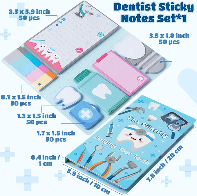 B1ykin Sticky Notes Set - Cartoon Theme Cute Self-Stick Notes Pad Teacher Appreciation Gifts， Self-Adhesive Writing Memo Pages Sticky to Do Notepad for Kids Employee School Office (Dentist)