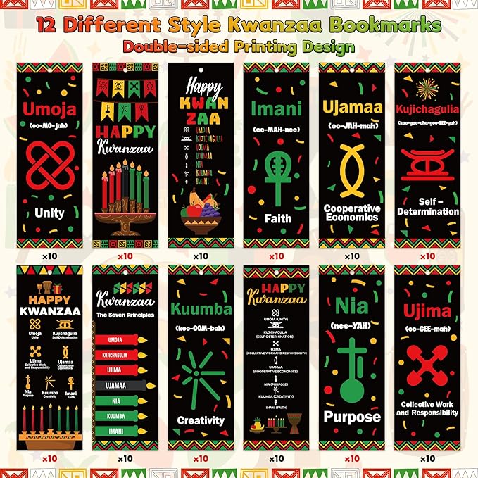 Haooryx Happy Kwanzaa Bookmarks - 120Pcs African Traditional Heritage Kwanzaa Festival Bookmark Kwanzaa Book Marks for Home Kwanzaa Holiday Party Celebrates Decoration Classroom Inspirational Supplies