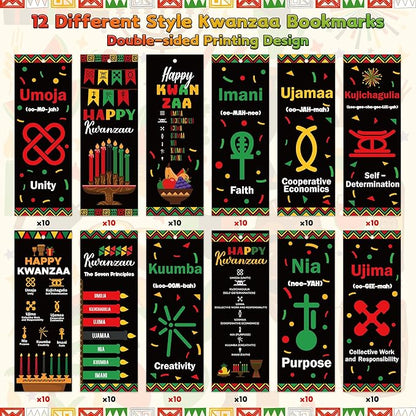 Haooryx Happy Kwanzaa Bookmarks - 120Pcs African Traditional Heritage Kwanzaa Festival Bookmark Kwanzaa Book Marks for Home Kwanzaa Holiday Party Celebrates Decoration Classroom Inspirational Supplies