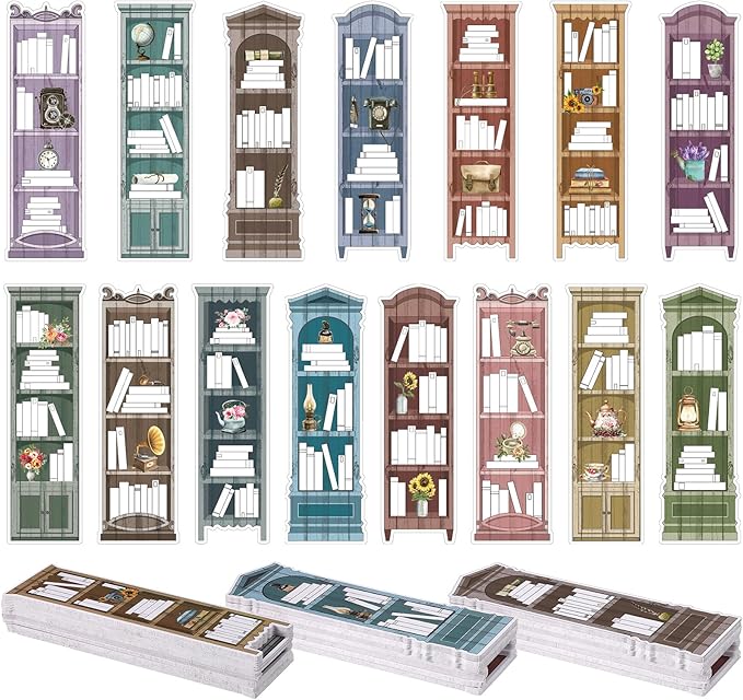 150 Pcs Book Tracker Bookmarks Bulk 6.3 x 1.97 Inch Bookshelf Design Bookmarks Paper Book Tracking Bookmark Double Sided Reading Page Markers for Book Lovers Students School (Vintage)