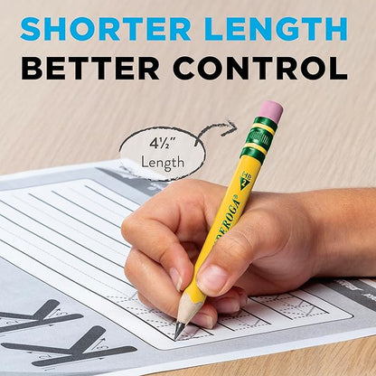 Ticonderoga My First Short Triangular Wood-Cased Pencils, #2 HB Soft, With Erasers, Yellow, 4 Count