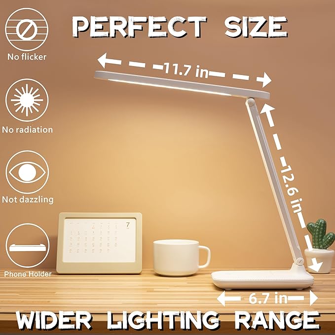 Led Desk Lamp Dimmable Desk Light Reading Lamp 3 Lighting Modes, Eye Protection Desk Lamp Desk Accessories, Study Desk Lamp Equipped USB Charger Suitable for Home Office is for Gift Giving