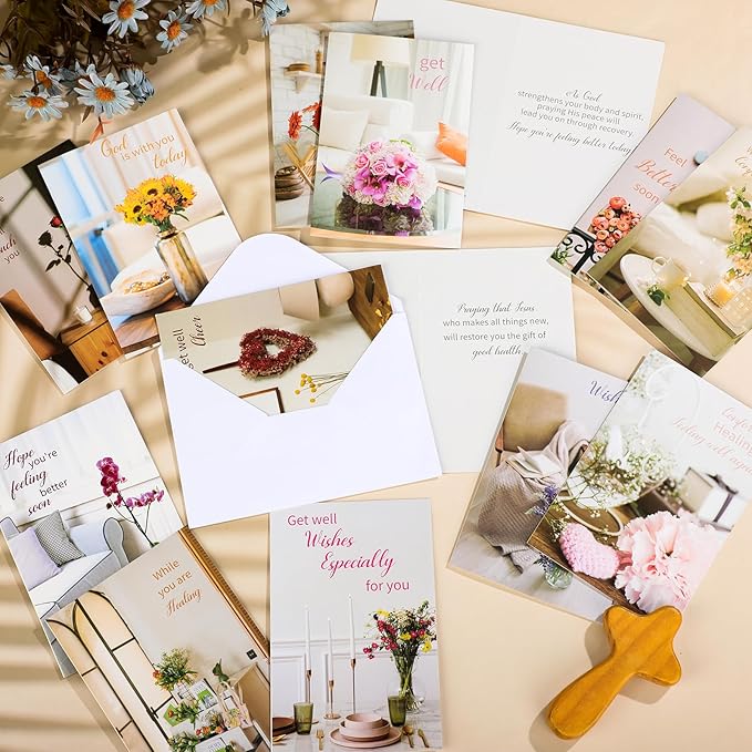 36 Sets Christian Get Well Soon Cards with Scripture Assorted Religious Bible Verse Wishing You Well Greeting Cards with Envelope(Various Floral)