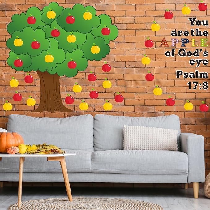 86 Pcs Classroom Bulletin Board Set - Fall Church Tree Bulletin Board Cutouts Autumn Classroom Tree Wall Decor Seasonal Apples for Home & Elementary School Teacher Chalkboard Supplies