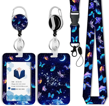 Butterfly Badge Holder with Retractable Reel and Breakaway LanyardBadge Clips Retractable Heavy Duty Badge Reel，Funny Keychain，ID Holder with Breakaway Lanyard for School Nurse Office Teen